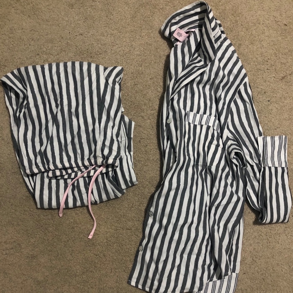 Victoria Secret Grey and White Striped PJ Set